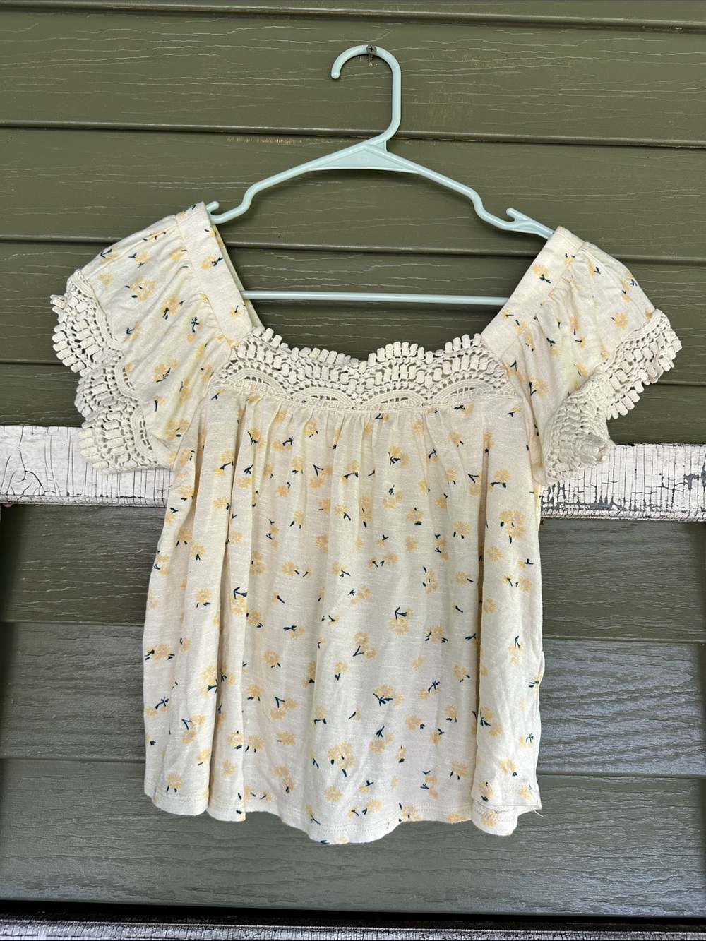 Maurices Cream Crochet Yoke Off-Shoulder Top‎ with Yellow Floral
